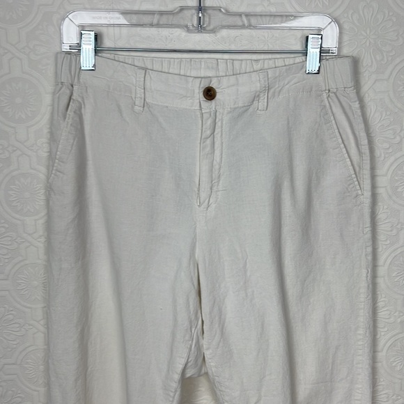 Uniqlo Linen Cotton Relaxed Fit Pants Cream White Drawstring Stretchy Waist - Picture 2 of 5